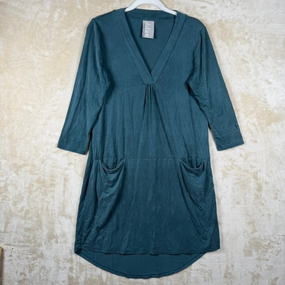 Dolan Left Coast Collection Teal V-Neck Pocket Shift Dress Small Cupro Blend